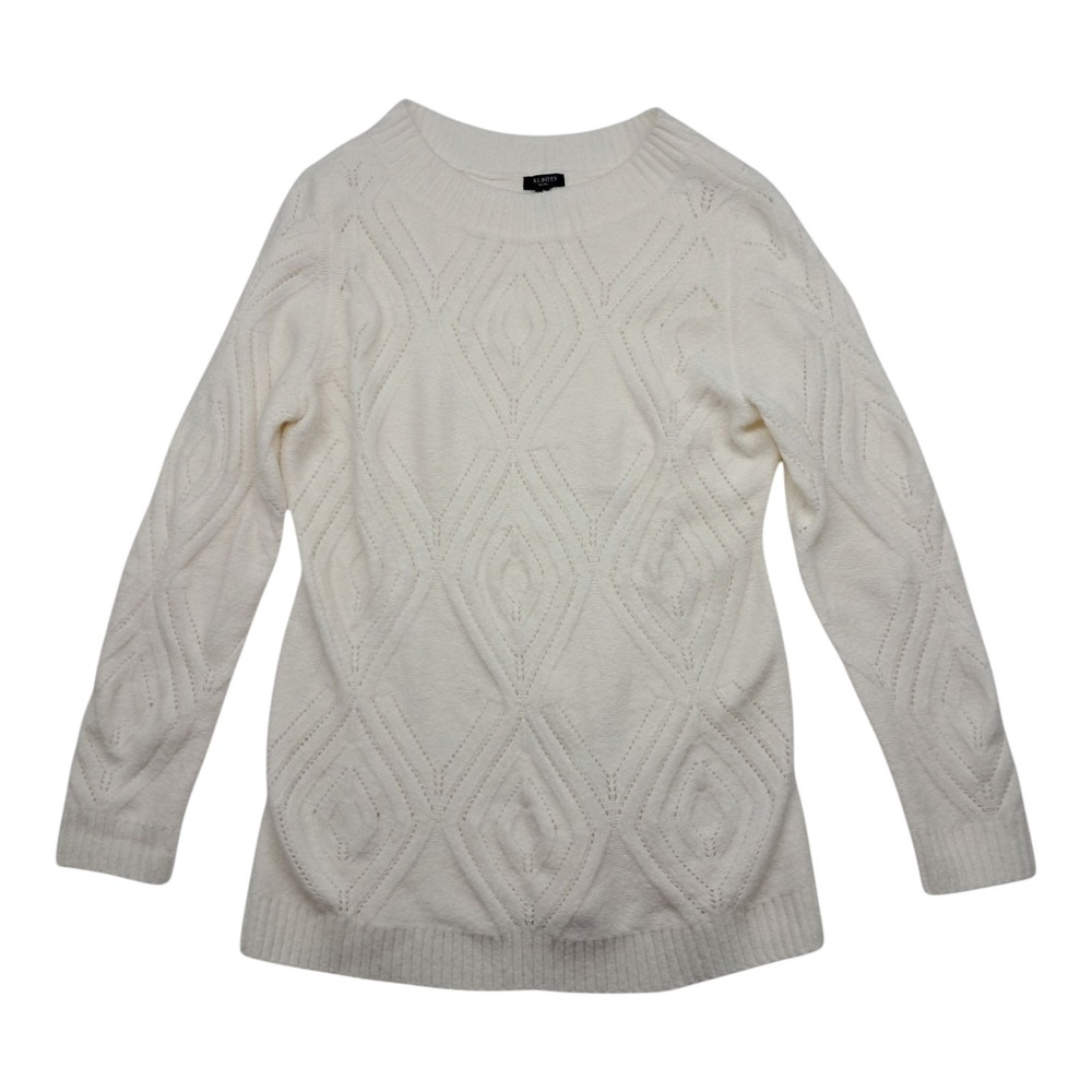 Talbots Sweater Women's‎ Medium Petite Cream Ivory Pointelle Crew Neck Classic